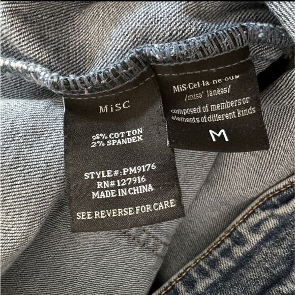 MiSC Jean Jacket SZ M Button Up Denim Medium Wash Collared Stretchy Long Sleeve - Picture 6 of 6